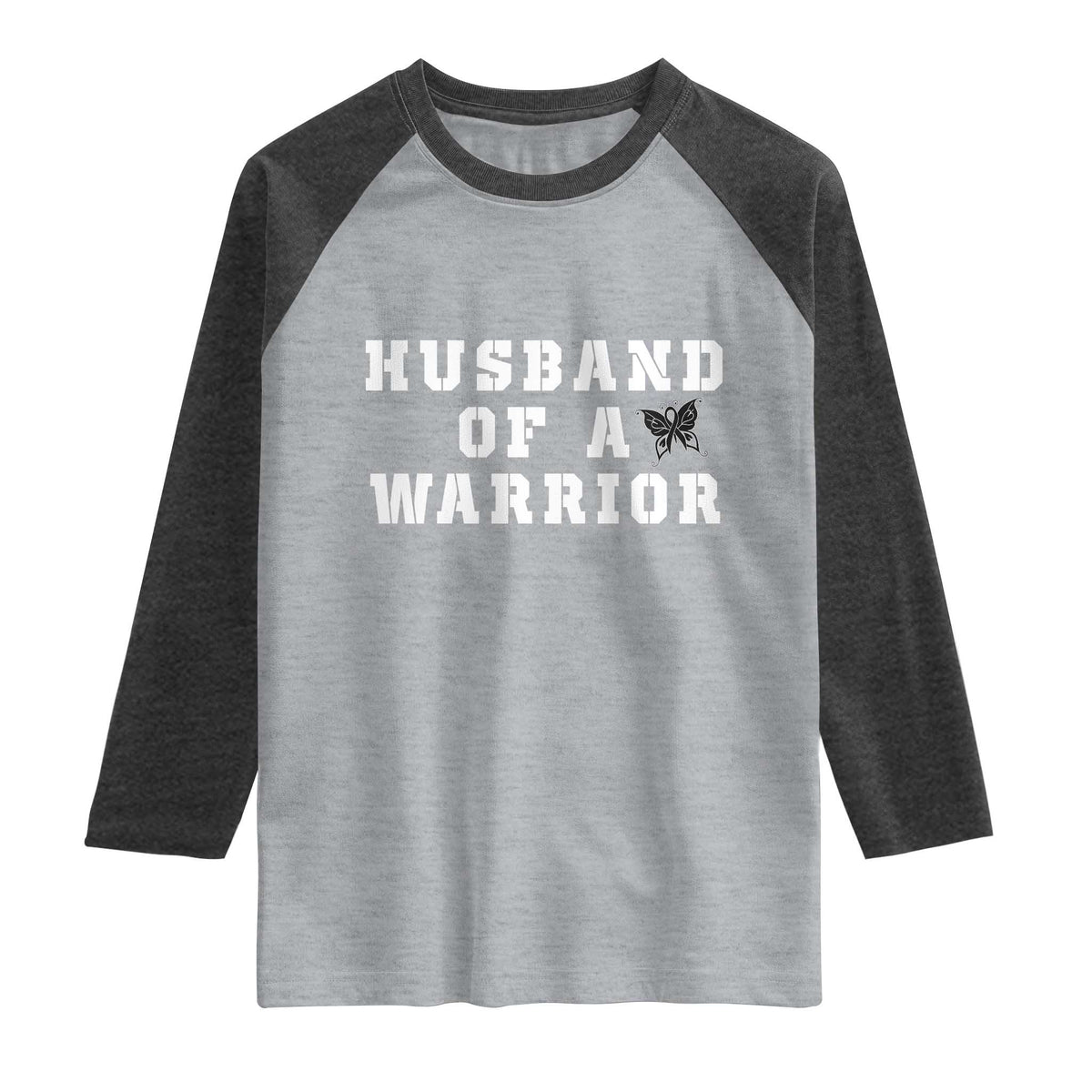 Husband Of A Warrior Raglan Shirt Melanoma Awareness Wife Support TS12 Heather Gray Heather Charcoal Print Your Wear