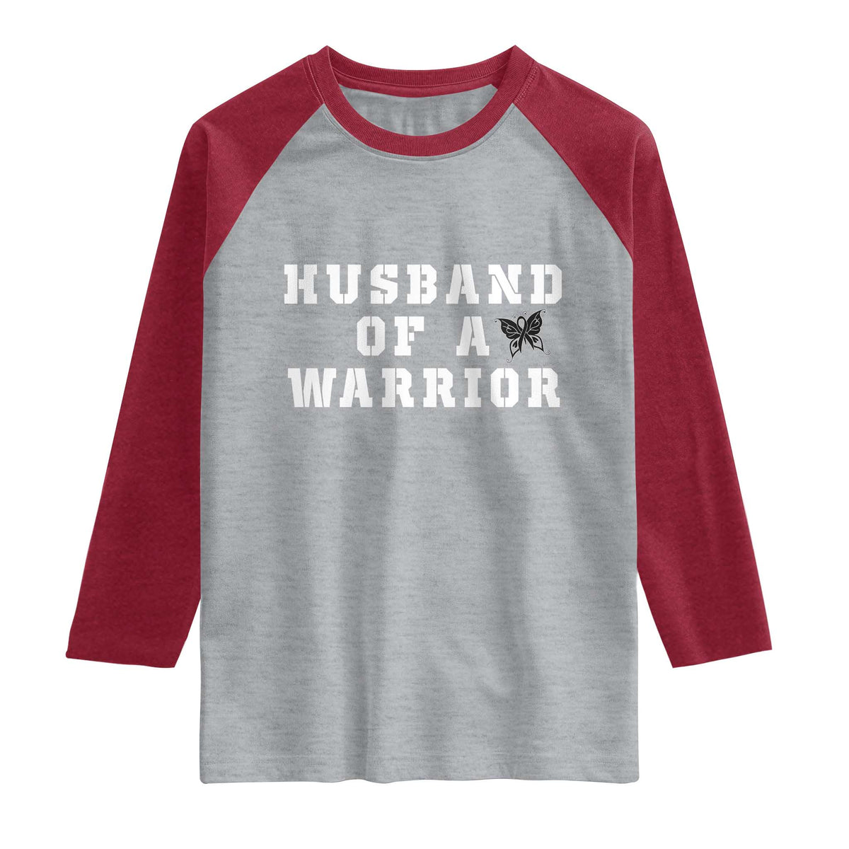 Husband Of A Warrior Raglan Shirt Melanoma Awareness Wife Support TS12 Heather Gray Heather Red Print Your Wear