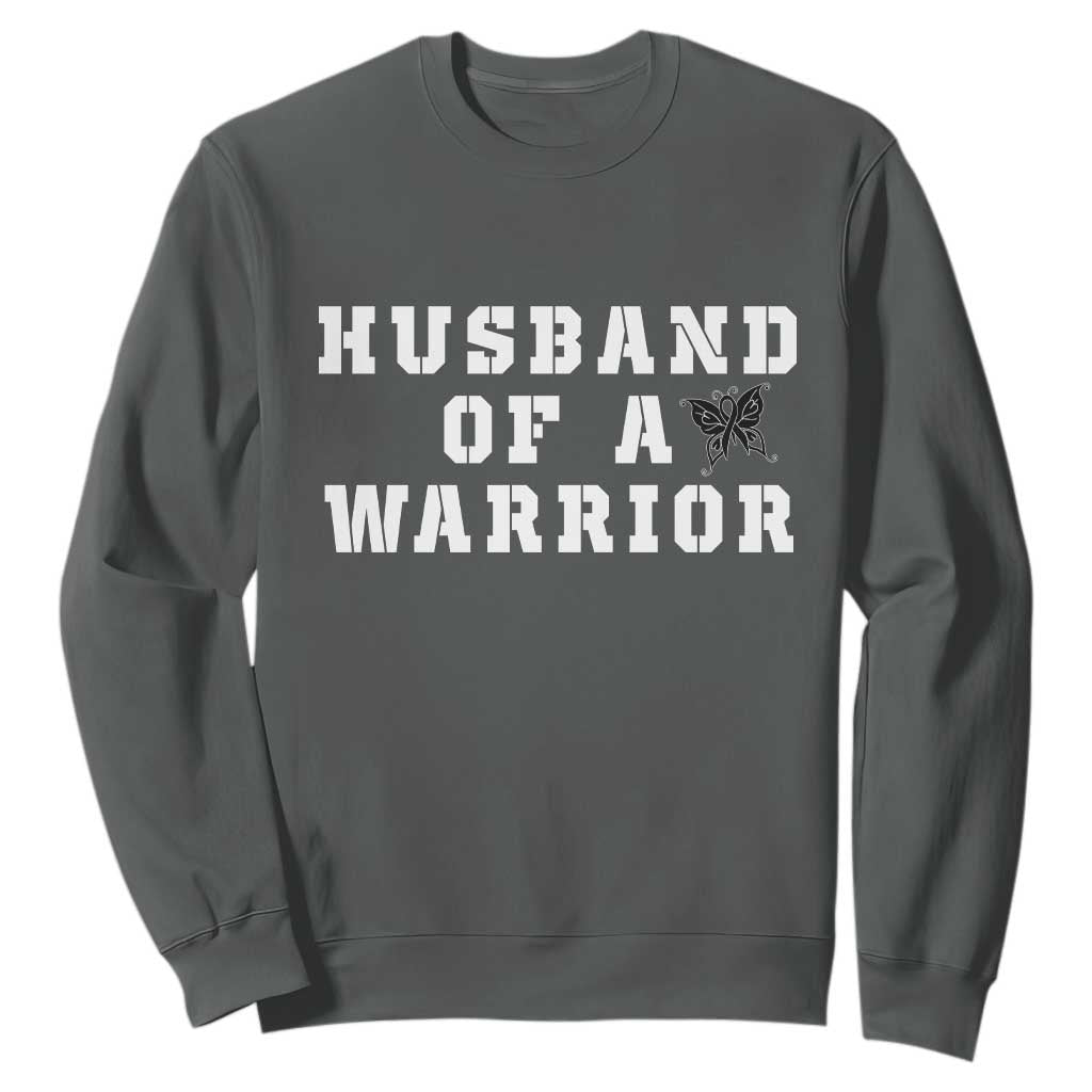 Husband Of A Warrior Sweatshirt Melanoma Awareness Wife Support TS12 Dark Heather Print Your Wear