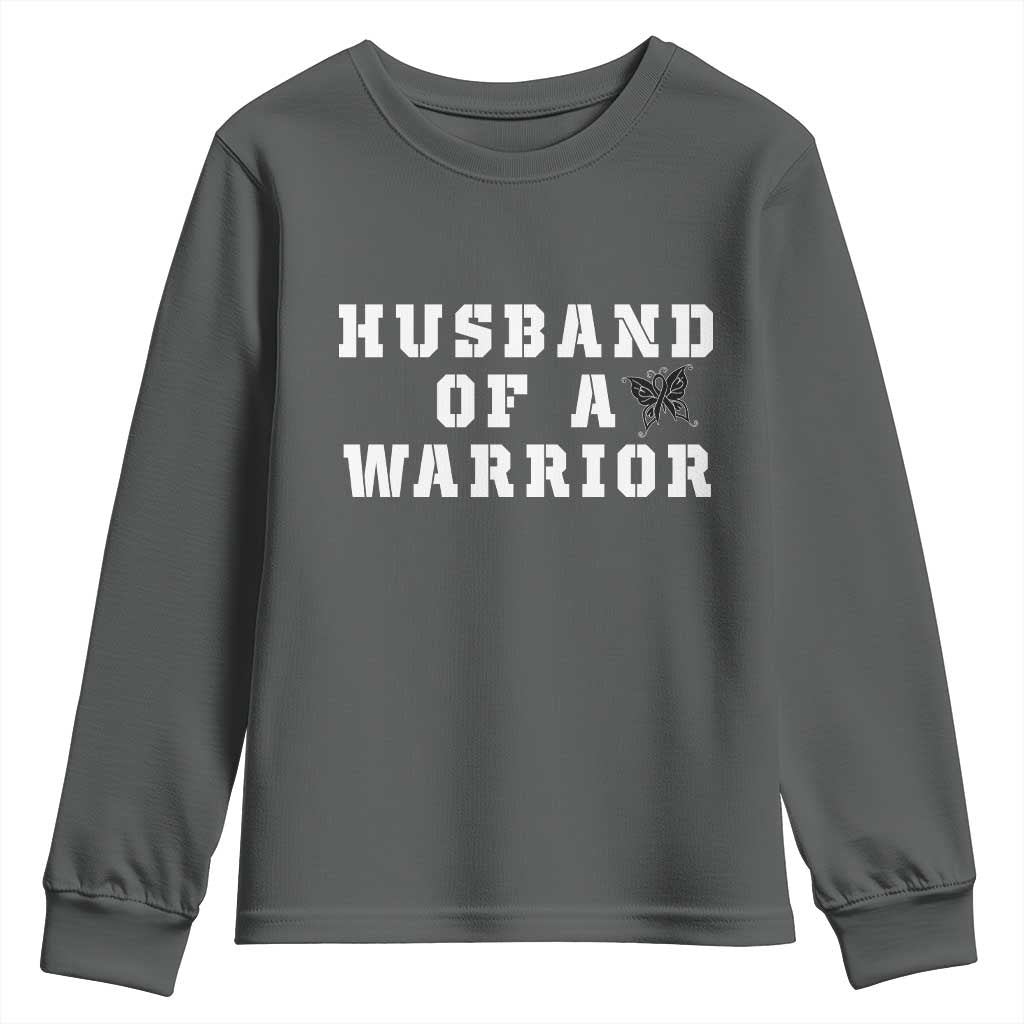 Husband Of A Warrior Youth Sweatshirt Melanoma Awareness Wife Support TS12 Dark Heather Print Your Wear