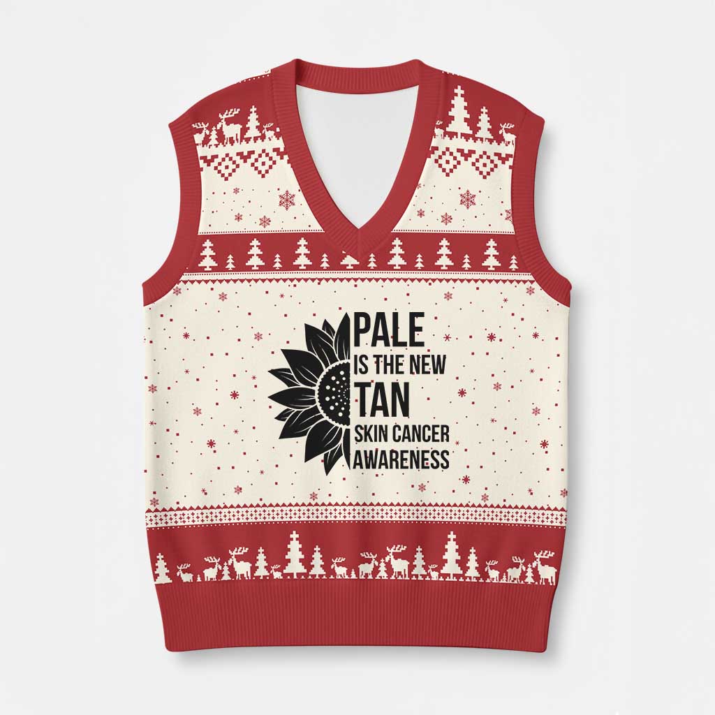 Skin Cancer Survivor Warrior V-Neck Knit Sweater Vest Pale Is The New Tan TS12 Beige Red Print Your Wear