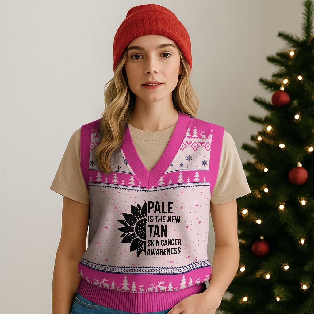 Skin Cancer Survivor Warrior V-Neck Knit Sweater Vest Pale Is The New Tan TS12 Hot Pink Print Your Wear
