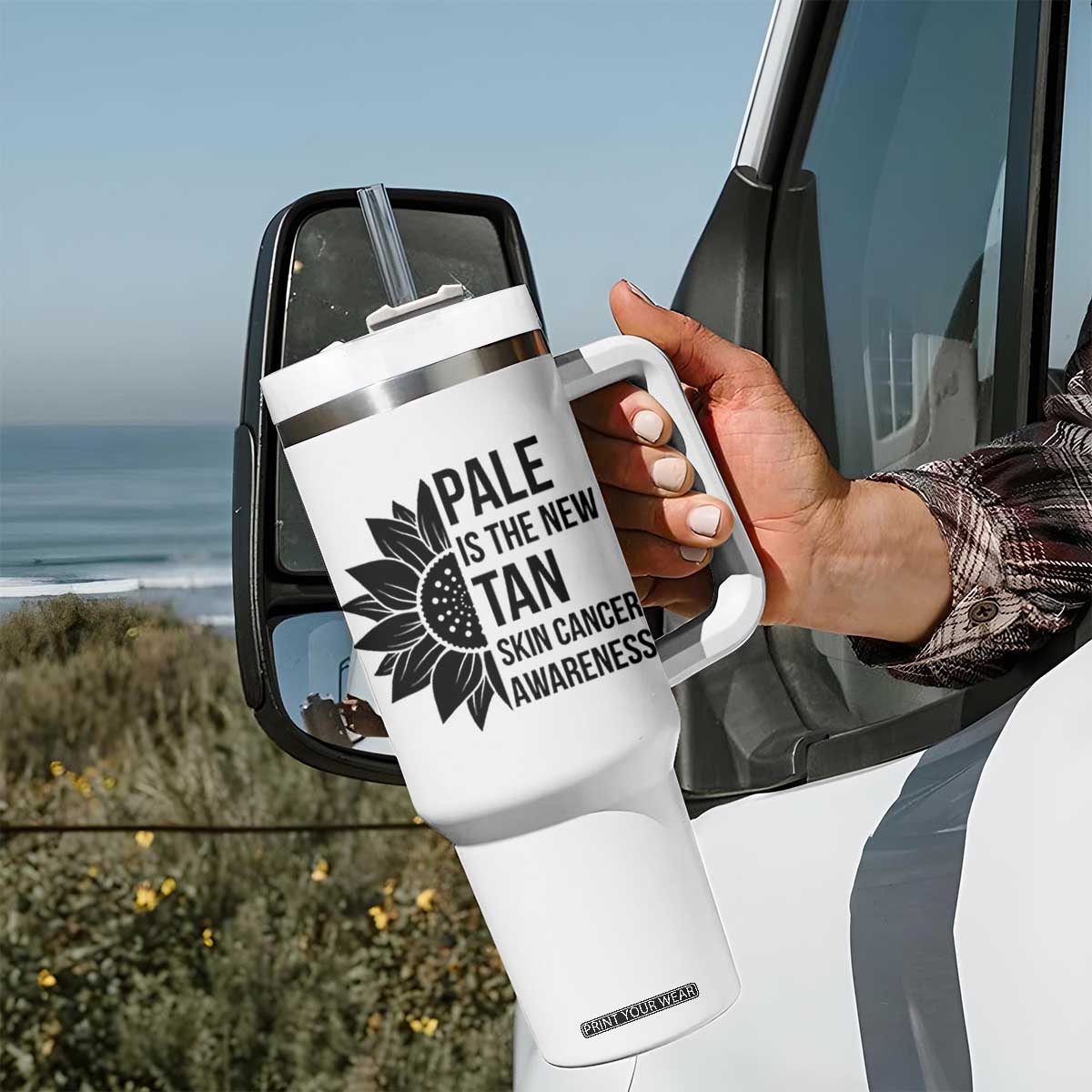 Skin Cancer Survivor Warrior Tumbler With Handle Pale Is The New Tan TS12 Print Your Wear