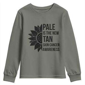 Skin Cancer Survivor Warrior Youth Sweatshirt Pale Is The New Tan TS12 Military Green Print Your Wear