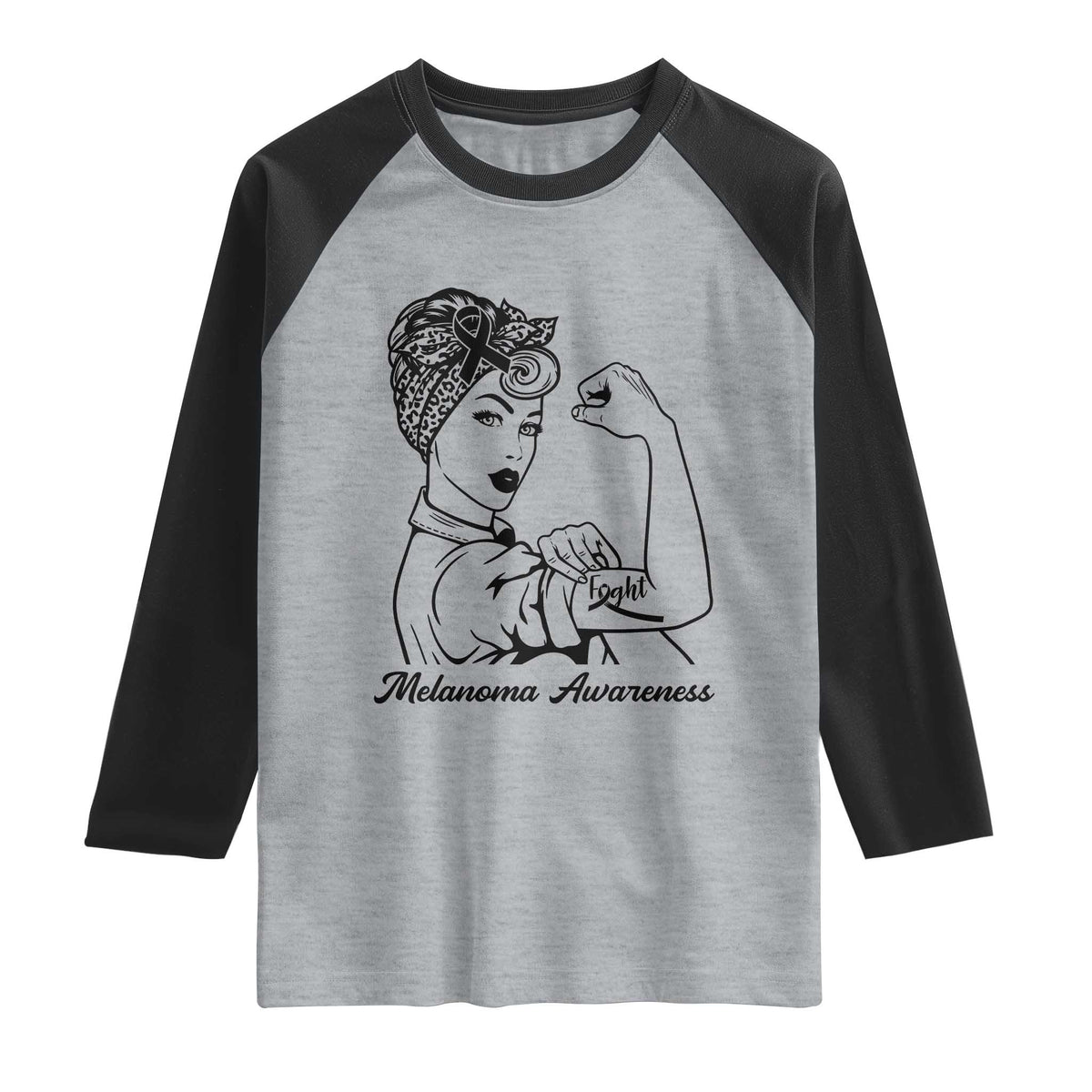 Melanoma Awareness Strong Woman Raglan Shirt Feminist Warrior TS12 Heather Gray Black Print Your Wear