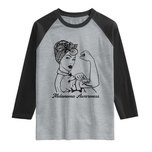 Melanoma Awareness Strong Woman Raglan Shirt Feminist Warrior TS12 Heather Gray Black Print Your Wear
