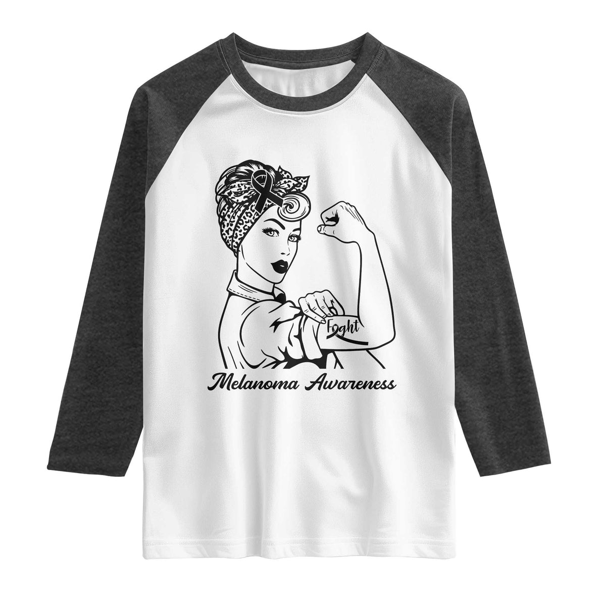 Melanoma Awareness Strong Woman Raglan Shirt Feminist Warrior TS12 White Heather Charcoal Print Your Wear