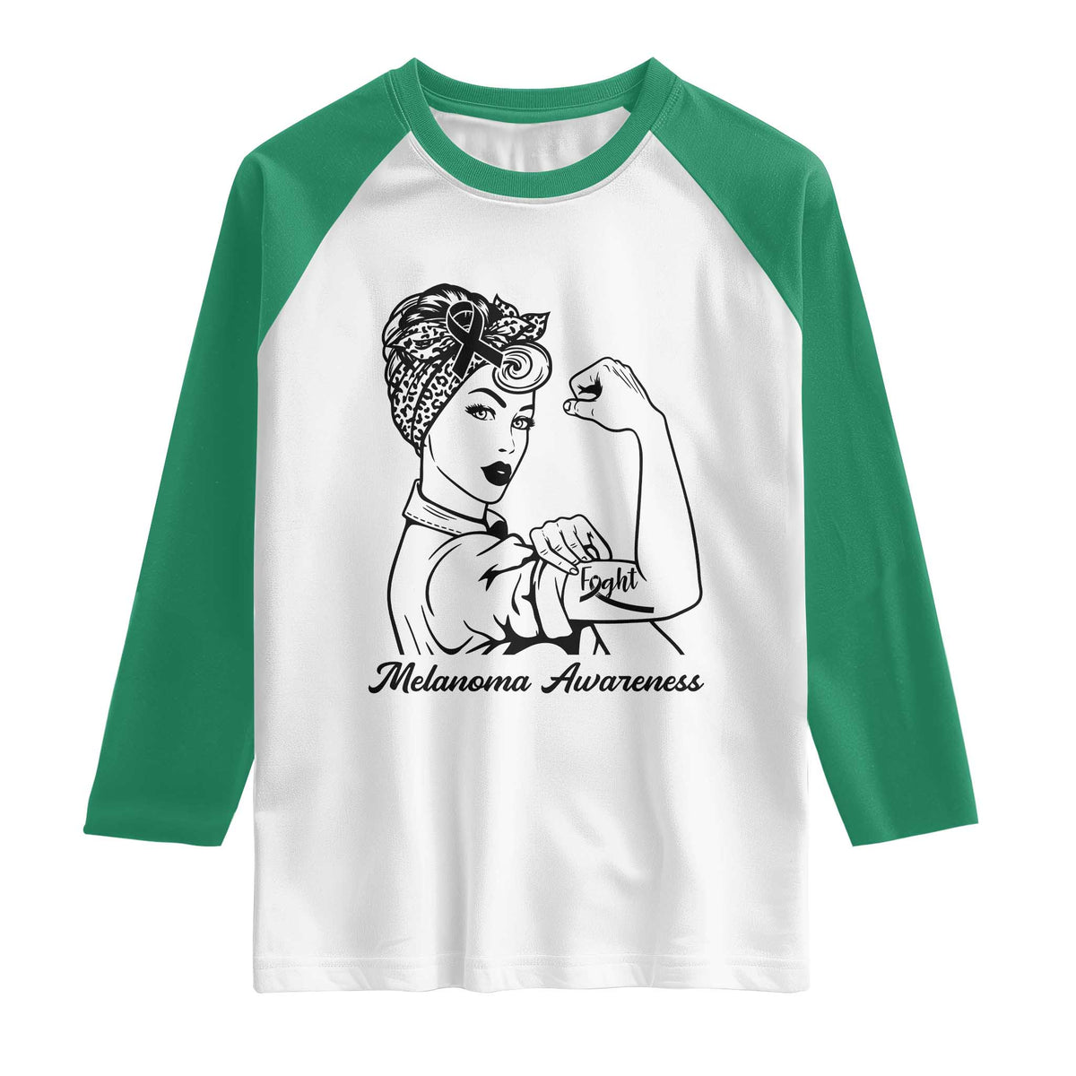 Melanoma Awareness Strong Woman Raglan Shirt Feminist Warrior TS12 White Kelly Green Print Your Wear