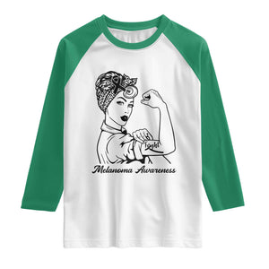 Melanoma Awareness Strong Woman Raglan Shirt Feminist Warrior TS12 White Kelly Green Print Your Wear