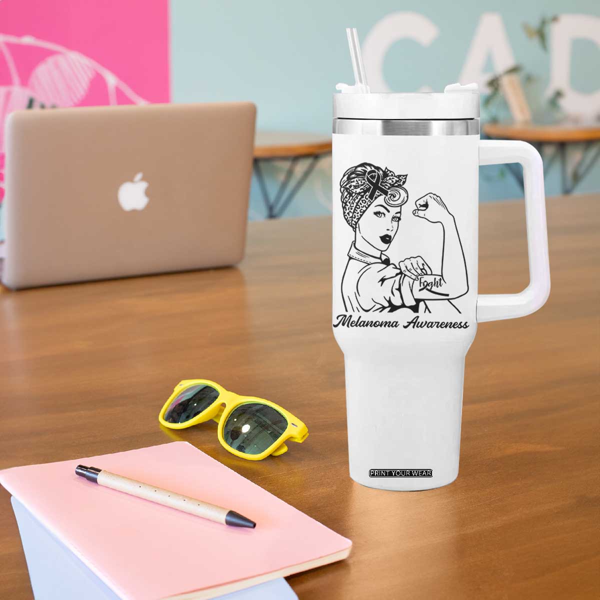 Melanoma Awareness Strong Woman Tumbler With Handle Feminist Warrior TS12 Print Your Wear