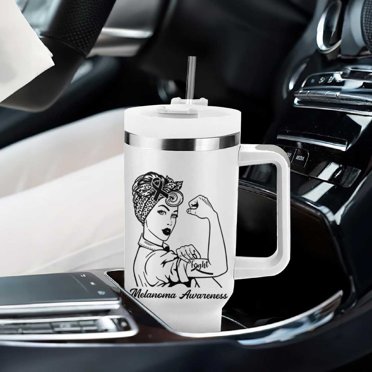 Melanoma Awareness Strong Woman Tumbler With Handle Feminist Warrior TS12 Print Your Wear