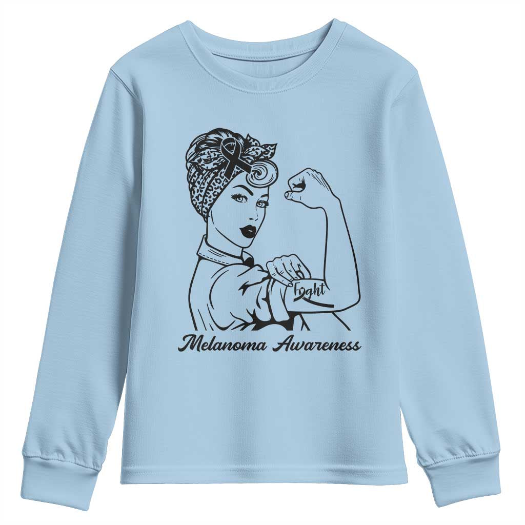 Melanoma Awareness Strong Woman Youth Sweatshirt Feminist Warrior TS12 Light Blue Print Your Wear