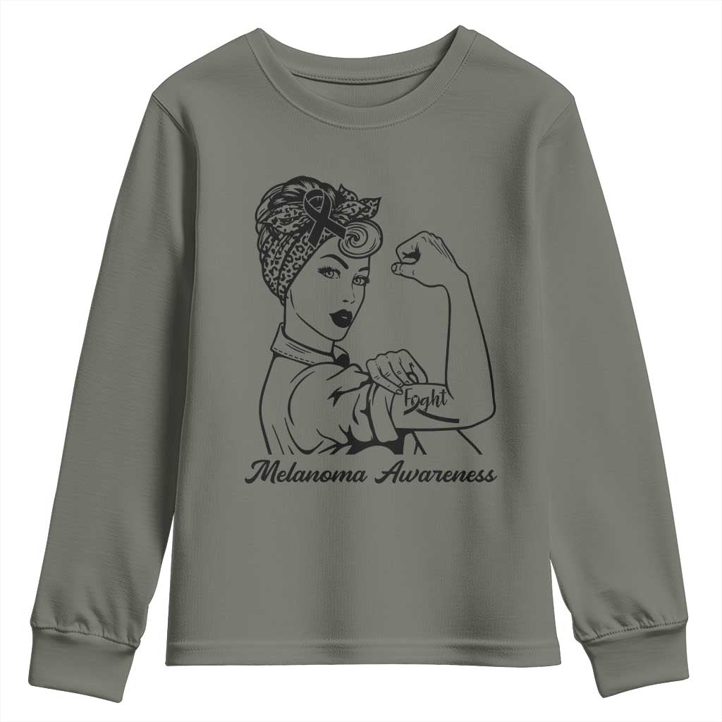 Melanoma Awareness Strong Woman Youth Sweatshirt Feminist Warrior TS12 Military Green Print Your Wear