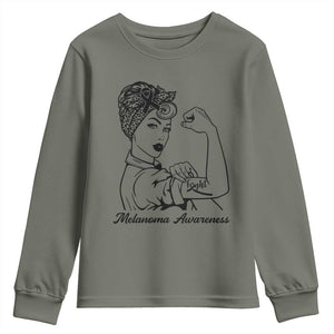 Melanoma Awareness Strong Woman Youth Sweatshirt Feminist Warrior TS12 Military Green Print Your Wear