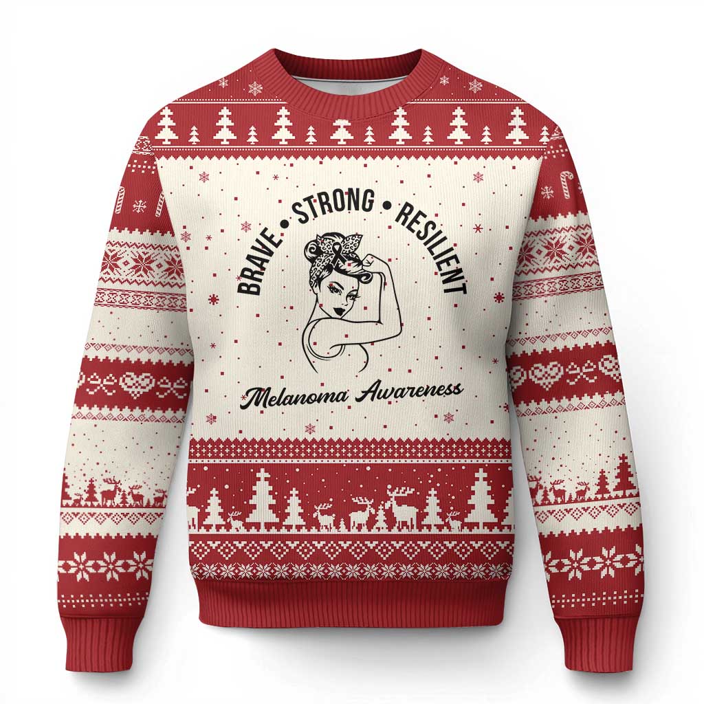 Melanoma Awareness Strong Woman Ugly Christmas Sweater Brave Strong Resilient Warrior TS12 Beige Red Print Your Wear
