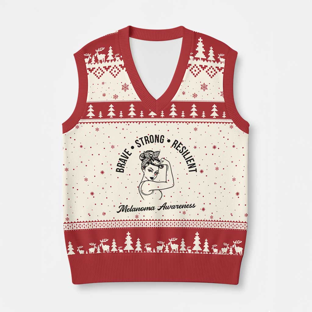 Melanoma Awareness Strong Woman V-Neck Knit Sweater Vest Brave Strong Resilient Warrior TS12 Beige Red Print Your Wear