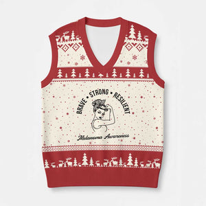 Melanoma Awareness Strong Woman V-Neck Knit Sweater Vest Brave Strong Resilient Warrior TS12 Beige Red Print Your Wear
