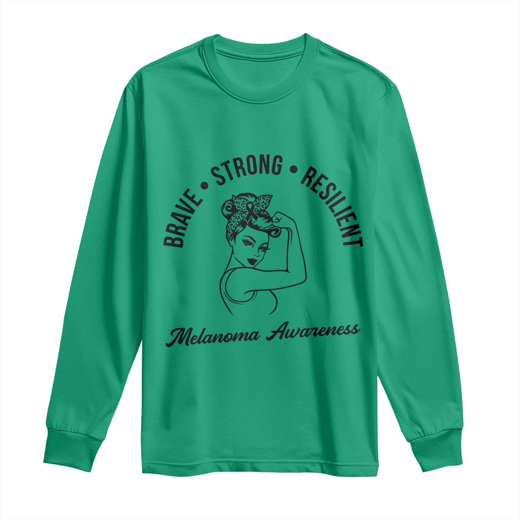 Melanoma Awareness Strong Woman Long Sleeve Shirt Brave Strong Resilient Warrior TS12 Irish Green Print Your Wear
