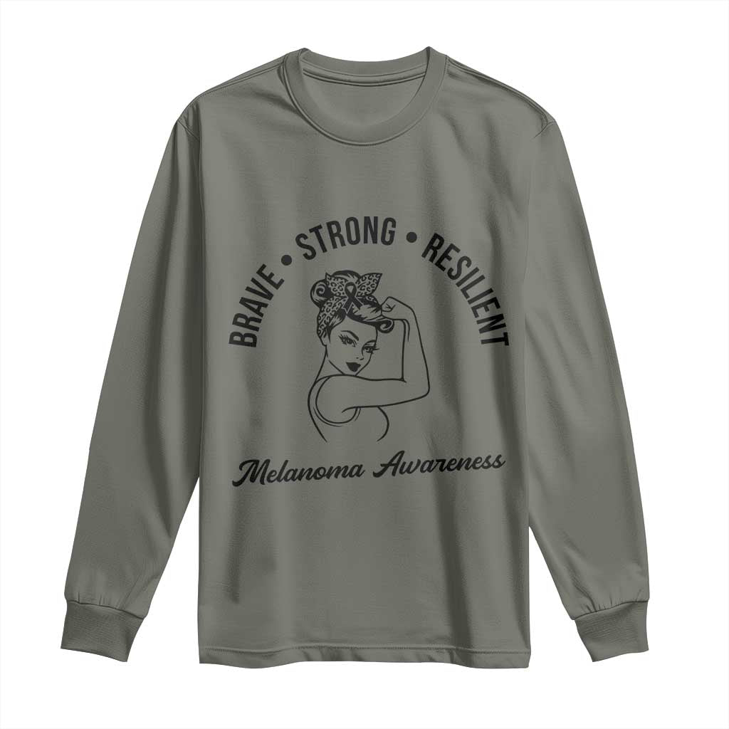 Melanoma Awareness Strong Woman Long Sleeve Shirt Brave Strong Resilient Warrior TS12 Military Green Print Your Wear