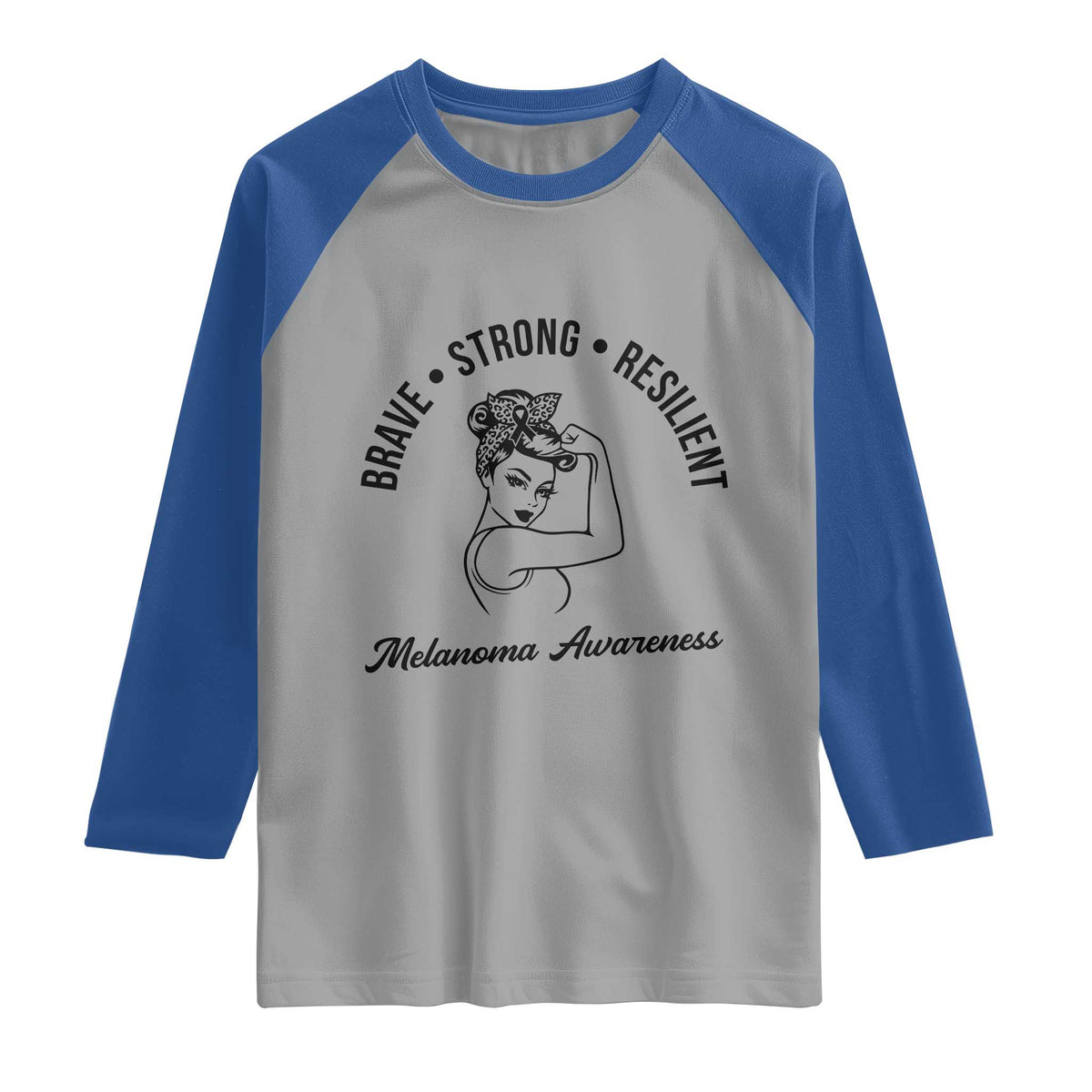 Melanoma Awareness Strong Woman Raglan Shirt Brave Strong Resilient Warrior TS12 Sport Gray Royal Print Your Wear