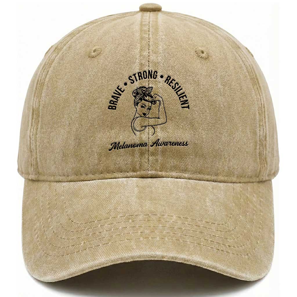Melanoma Awareness Strong Woman Washed Cotton Baseball Cap Brave Strong Resilient Warrior TS12 Print Your Wear