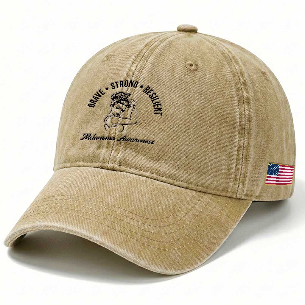 Melanoma Awareness Strong Woman Washed Cotton Baseball Cap Brave Strong Resilient Warrior TS12 Print Your Wear