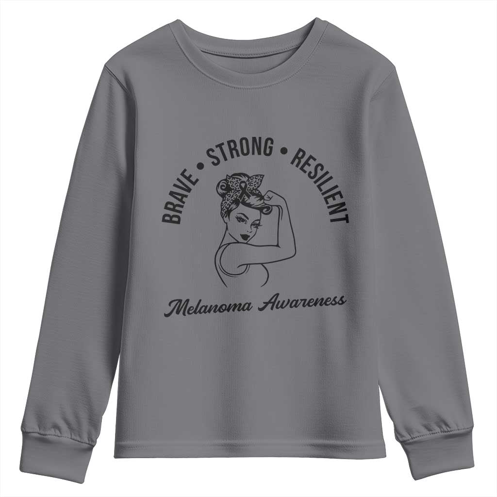 Melanoma Awareness Strong Woman Youth Sweatshirt Brave Strong Resilient Warrior TS12 Charcoal Print Your Wear