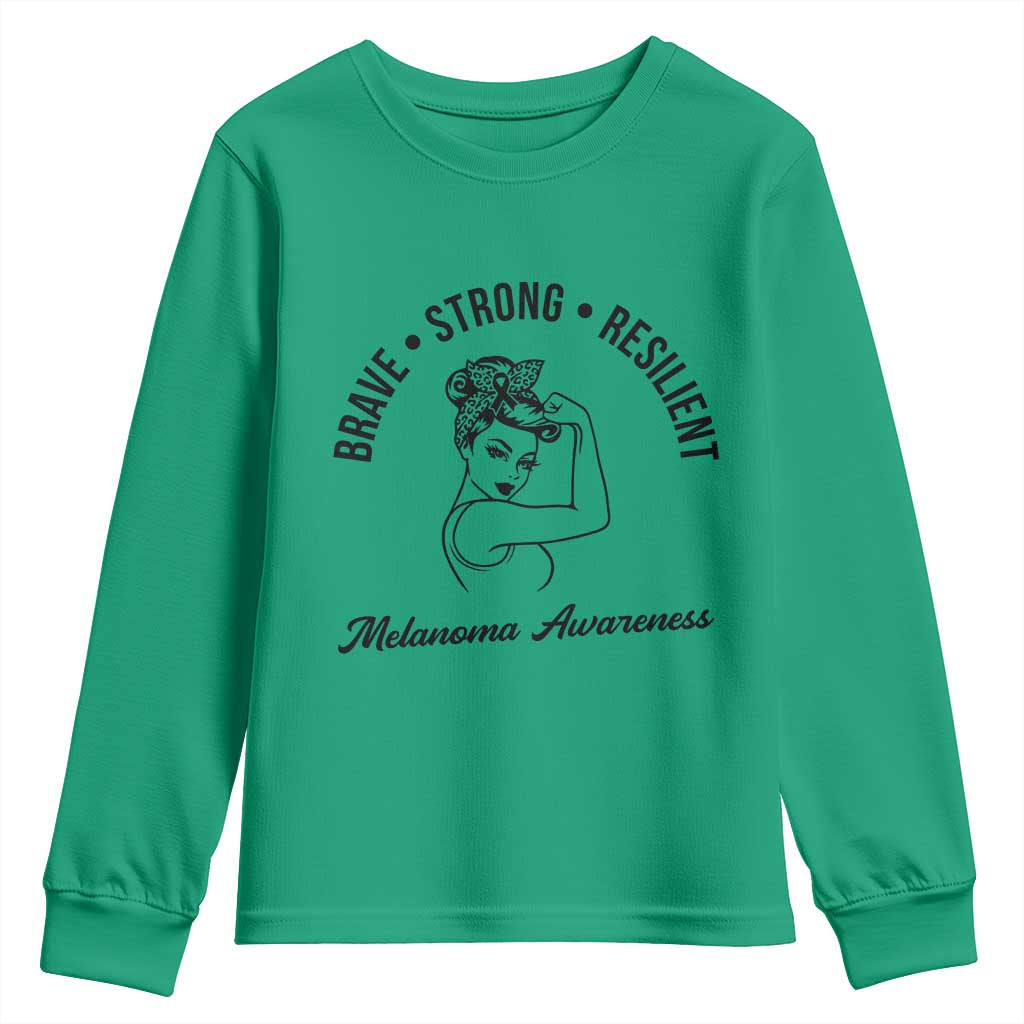 Melanoma Awareness Strong Woman Youth Sweatshirt Brave Strong Resilient Warrior TS12 Irish Green Print Your Wear