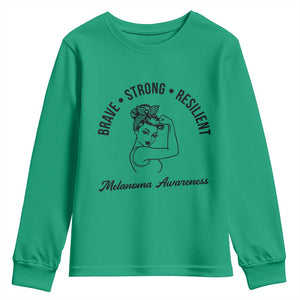Melanoma Awareness Strong Woman Youth Sweatshirt Brave Strong Resilient Warrior TS12 Irish Green Print Your Wear