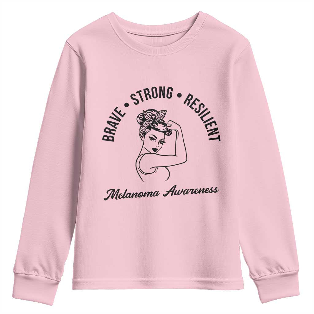 Melanoma Awareness Strong Woman Youth Sweatshirt Brave Strong Resilient Warrior TS12 Light Pink Print Your Wear