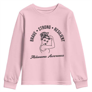 Melanoma Awareness Strong Woman Youth Sweatshirt Brave Strong Resilient Warrior TS12 Light Pink Print Your Wear