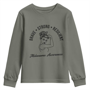 Melanoma Awareness Strong Woman Youth Sweatshirt Brave Strong Resilient Warrior TS12 Military Green Print Your Wear