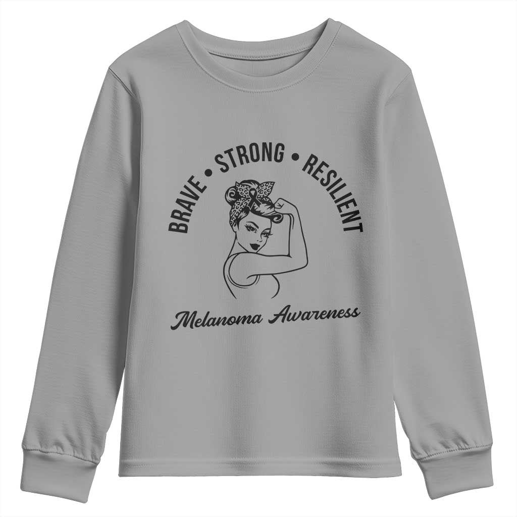 Melanoma Awareness Strong Woman Youth Sweatshirt Brave Strong Resilient Warrior TS12 Sport Gray Print Your Wear