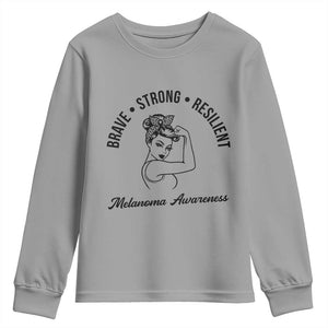 Melanoma Awareness Strong Woman Youth Sweatshirt Brave Strong Resilient Warrior TS12 Sport Gray Print Your Wear
