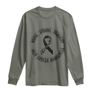 Melanoma Awareness Long Sleeve Shirt Brave Strong Resilient Warrior TS12 Military Green Print Your Wear