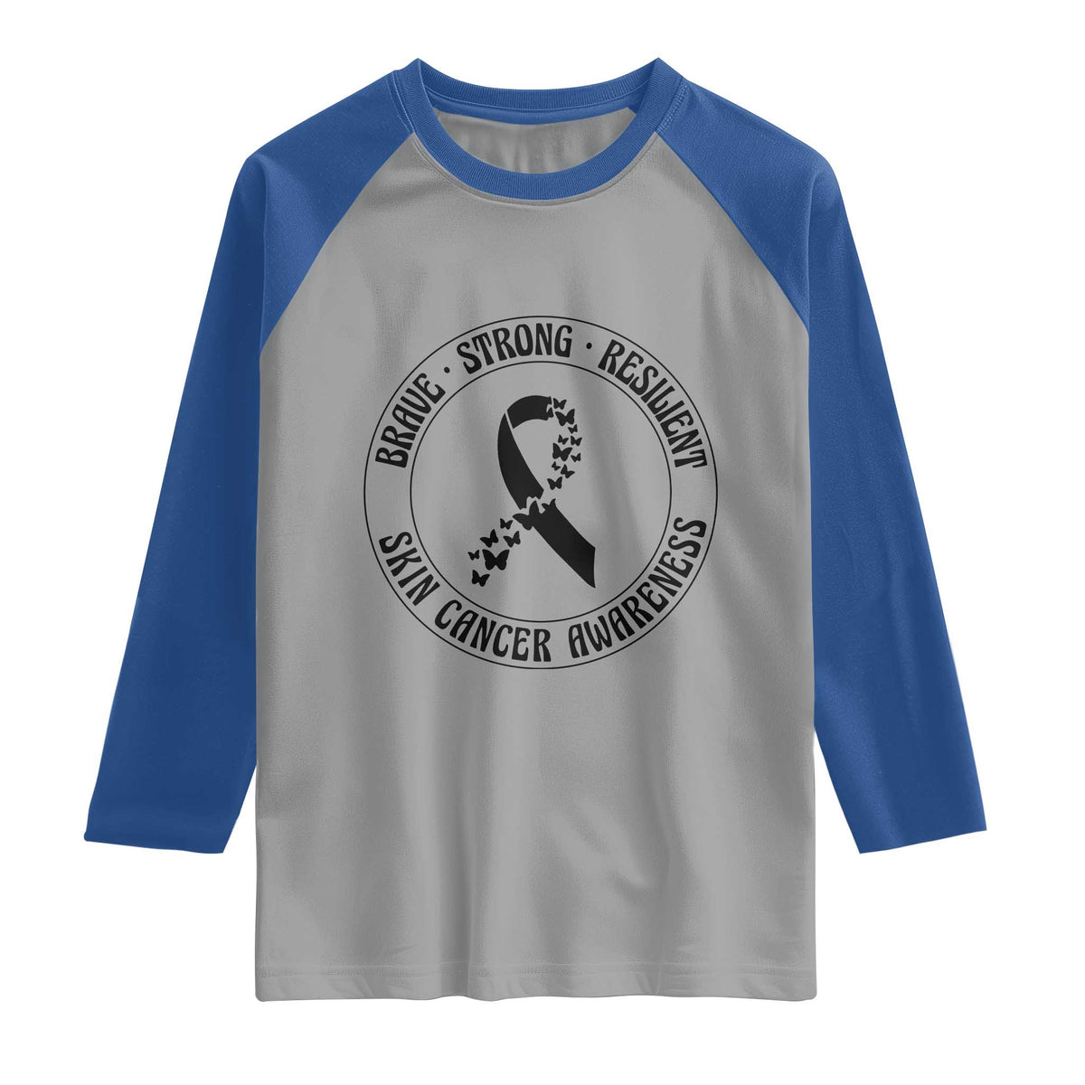 Melanoma Awareness Raglan Shirt Brave Strong Resilient Warrior TS12 Sport Gray Royal Print Your Wear