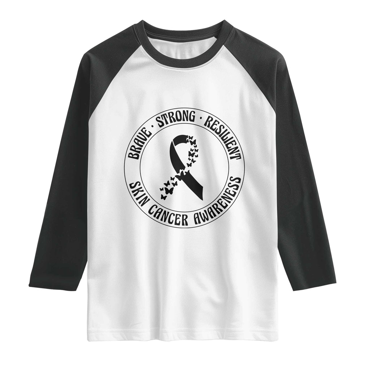 Melanoma Awareness Raglan Shirt Brave Strong Resilient Warrior TS12 White Black Print Your Wear