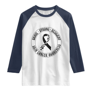Melanoma Awareness Raglan Shirt Brave Strong Resilient Warrior TS12 White Navy Print Your Wear