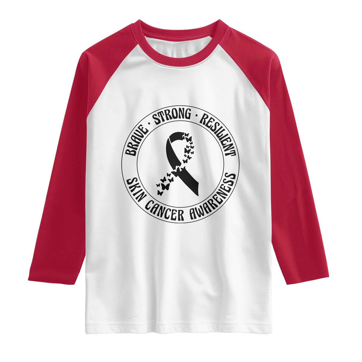 Melanoma Awareness Raglan Shirt Brave Strong Resilient Warrior TS12 White Red Print Your Wear