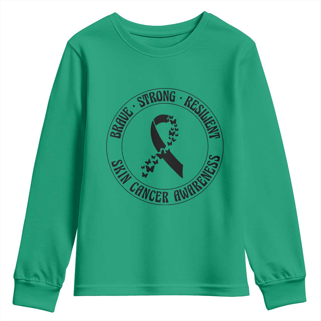 Melanoma Awareness Youth Sweatshirt Brave Strong Resilient Warrior TS12 Irish Green Print Your Wear
