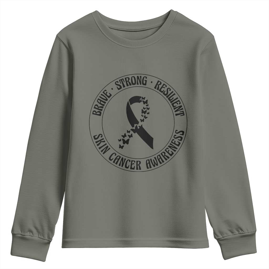 Melanoma Awareness Youth Sweatshirt Brave Strong Resilient Warrior TS12 Military Green Print Your Wear