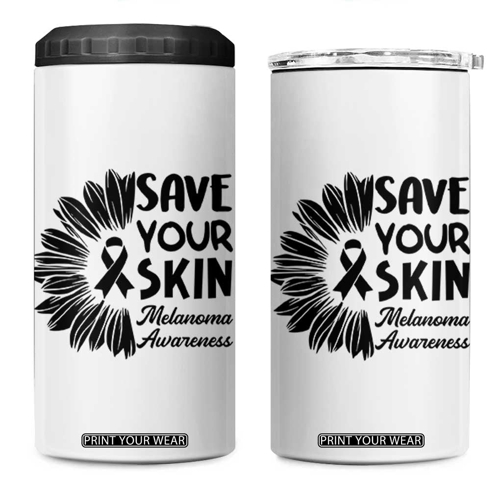 Skin Cancer Fighter 4 in 1 Can Cooler Tumbler Save Your Skin TS12 One Size: 16 oz White Print Your Wear