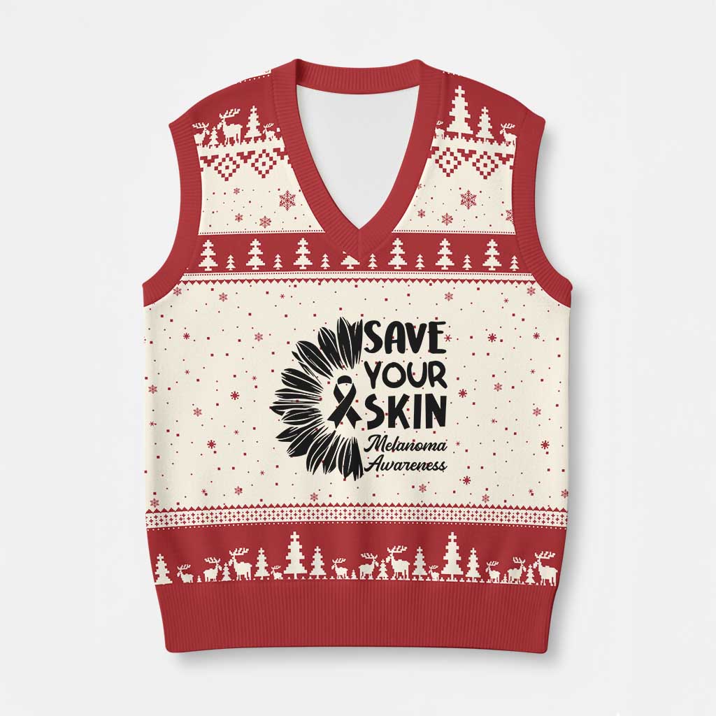 Skin Cancer Fighter V-Neck Knit Sweater Vest Save Your Skin TS12 Beige Red Print Your Wear