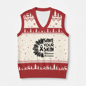Skin Cancer Fighter V-Neck Knit Sweater Vest Save Your Skin TS12 Beige Red Print Your Wear