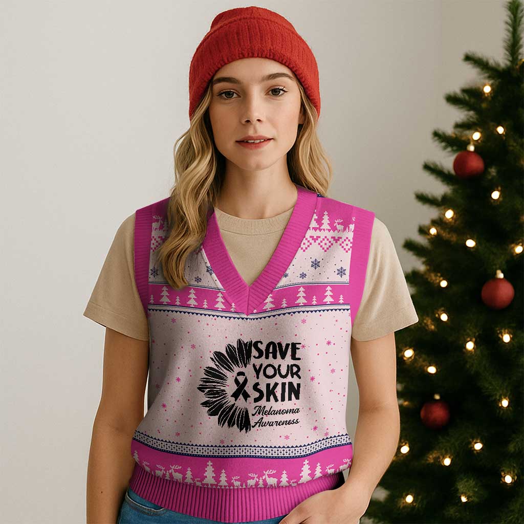 Skin Cancer Fighter V-Neck Knit Sweater Vest Save Your Skin TS12 Hot Pink Print Your Wear