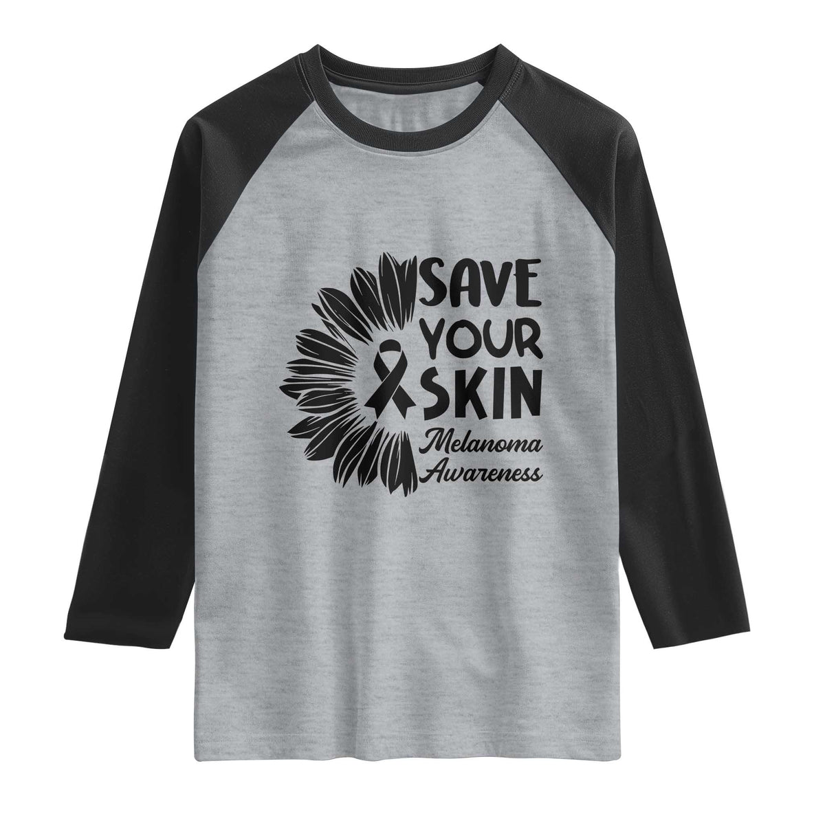Skin Cancer Fighter Raglan Shirt Save Your Skin TS12 Heather Gray Black Print Your Wear