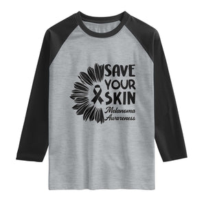 Skin Cancer Fighter Raglan Shirt Save Your Skin TS12 Heather Gray Black Print Your Wear