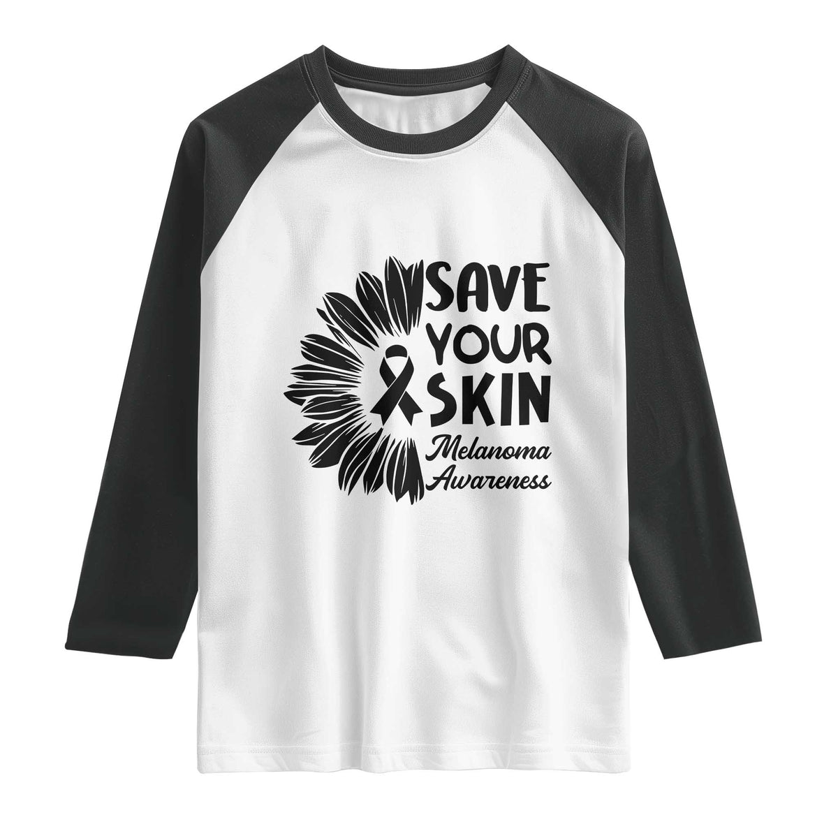 Skin Cancer Fighter Raglan Shirt Save Your Skin TS12 White Black Print Your Wear