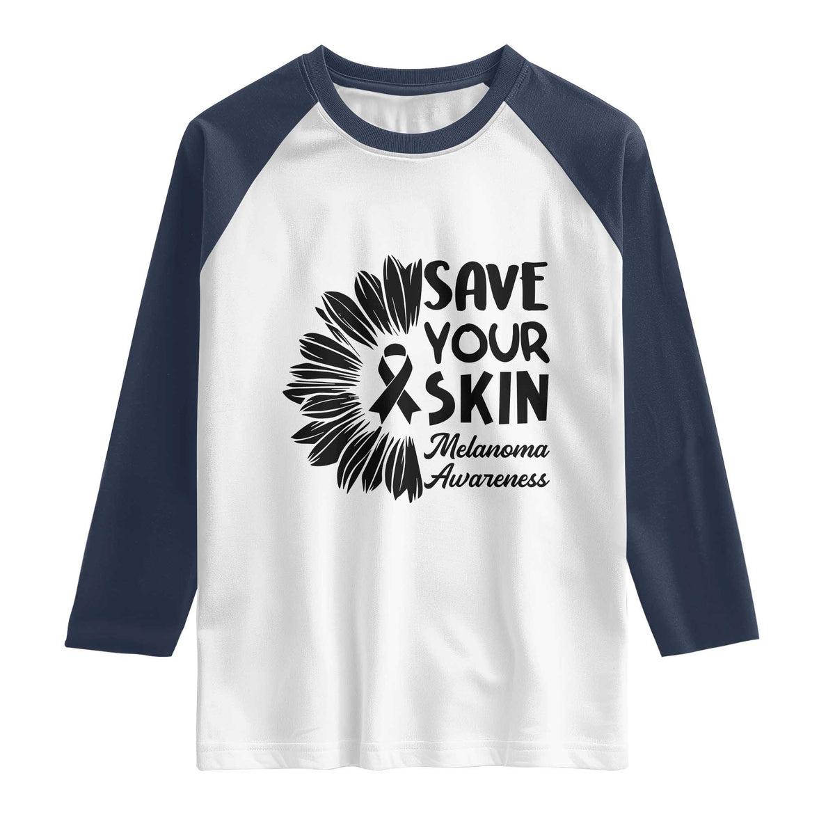 Skin Cancer Fighter Raglan Shirt Save Your Skin TS12 White Navy Print Your Wear