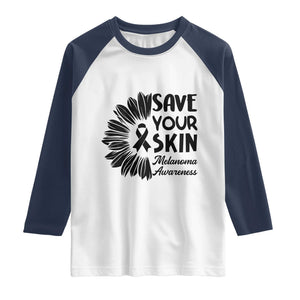 Skin Cancer Fighter Raglan Shirt Save Your Skin TS12 White Navy Print Your Wear